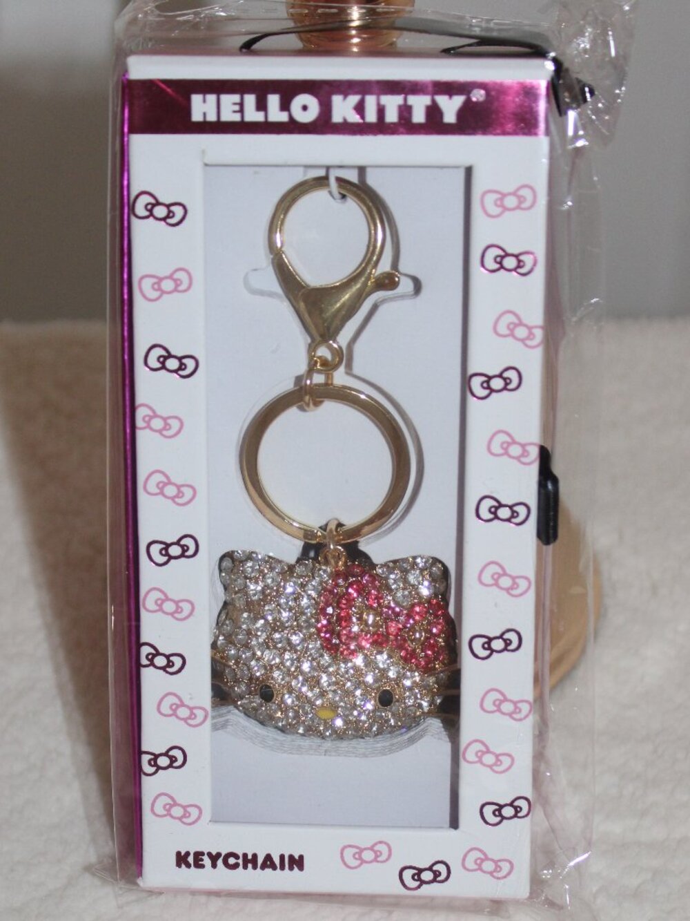 Hello Kitty Gold and Clear Crystal Cat Head Keychain
